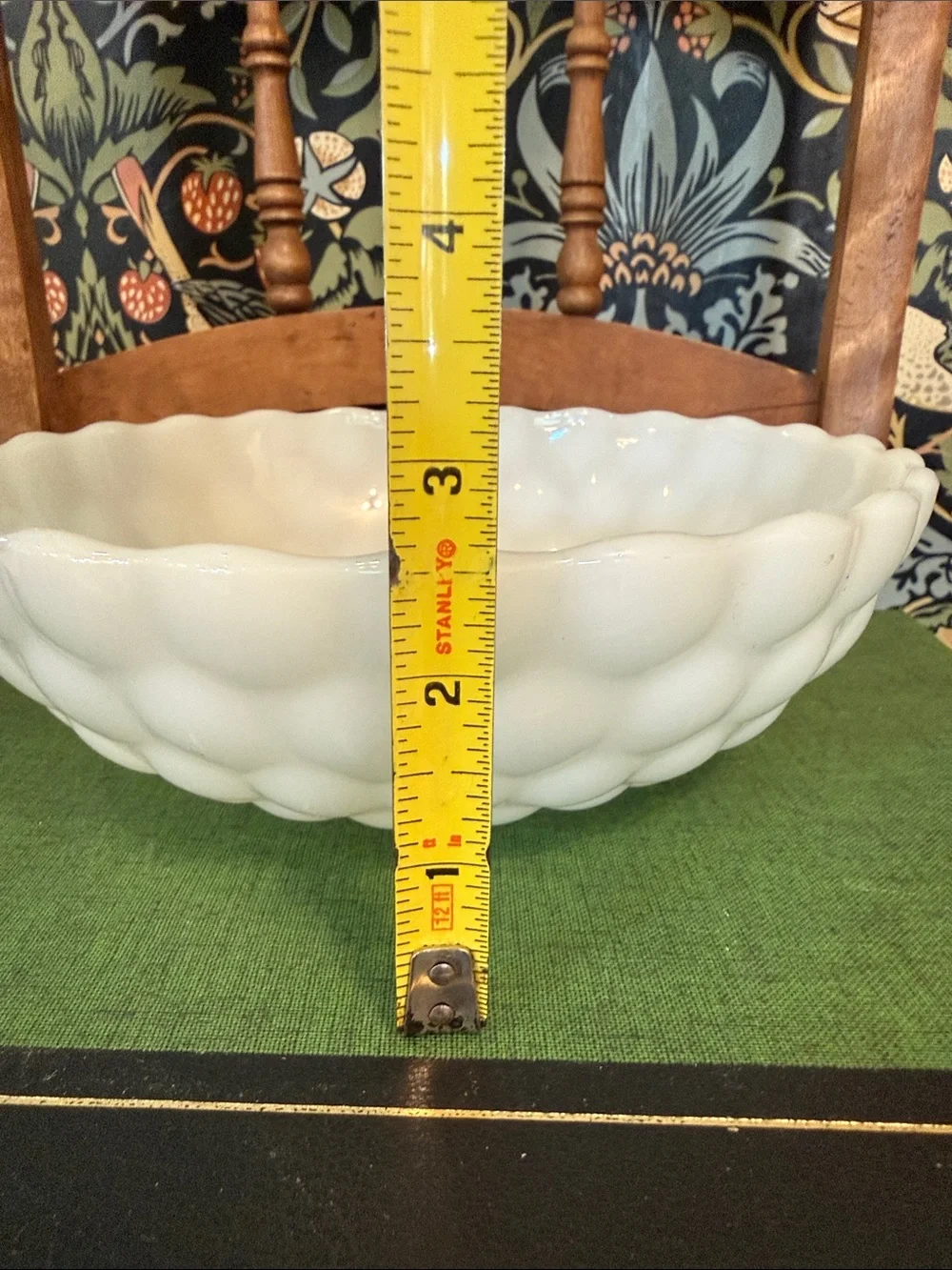 Vintage 1950's Anchor Hocking Bubble Pattern Milk Glass Bowl Scalloped Edge